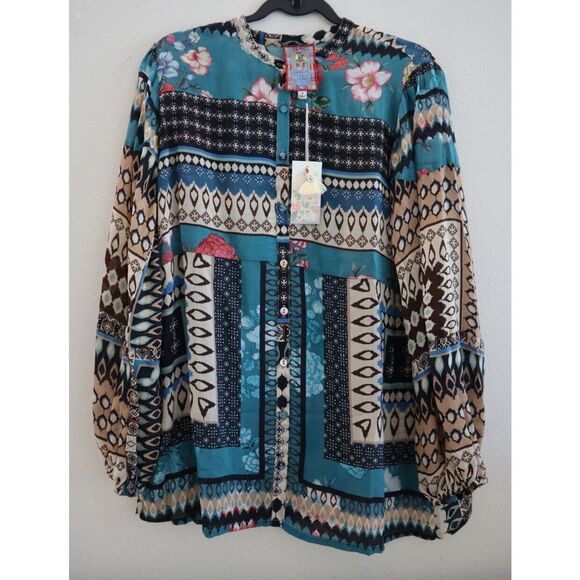 Johnny Was C15123A7 Women's Sz M Multi Mykee Tori Button Front L/S Blouse - Picture 1 of 9